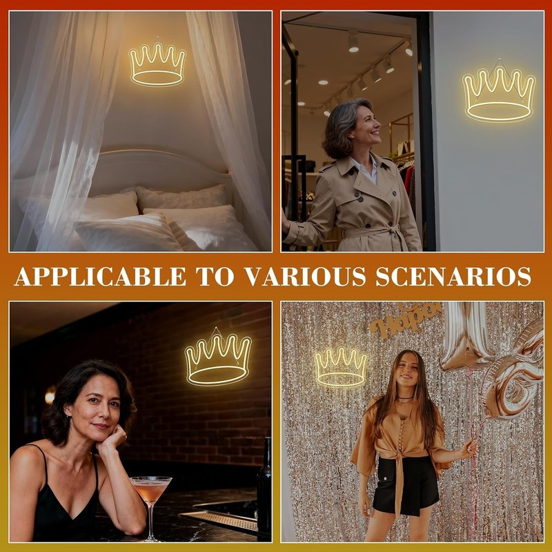 Stylish Crown Neon Light - Large 14'' Wall Art for Bedrooms & Celebrations gallery