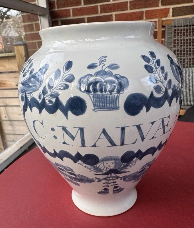 VTG Apothecary Jar C: Malvae Hand Painted Blue and White Delft Holland