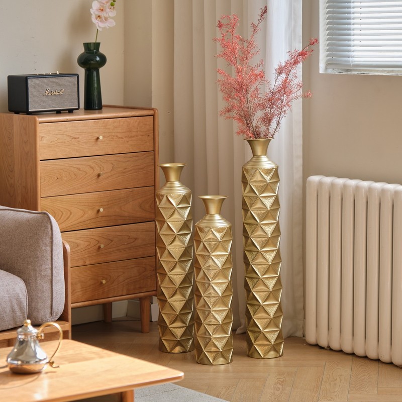 3D Triangle Metallic Tall Floor Vases H34"/ 29"/ 25" Centerpiece Vase Home Decor