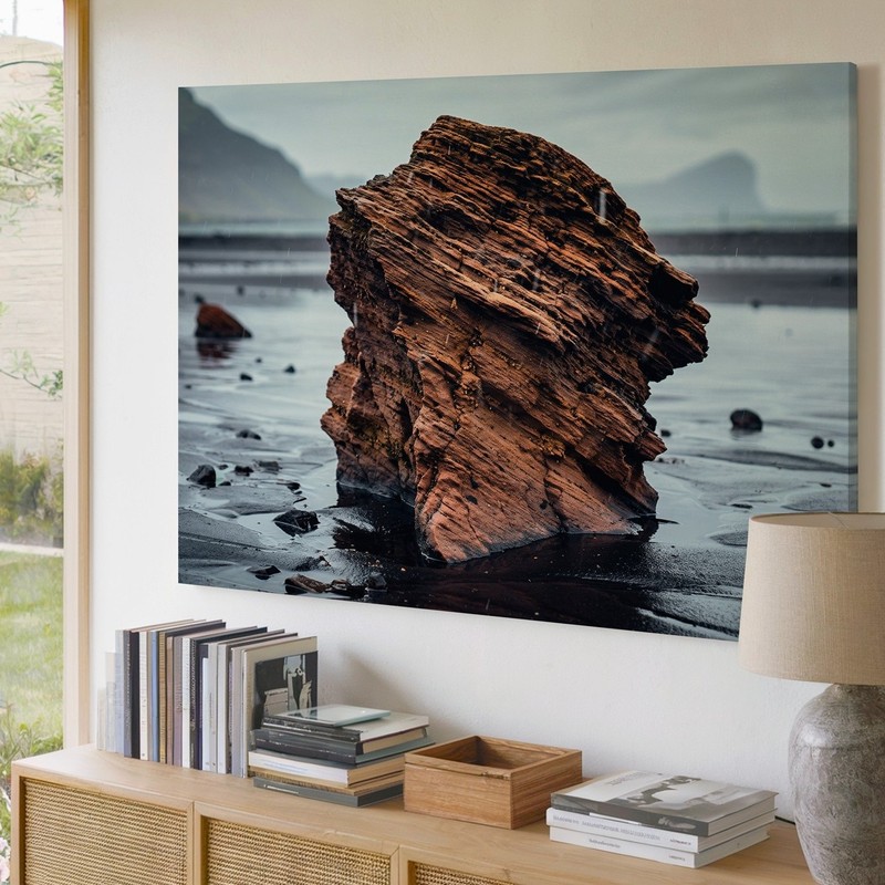 Large, Rugged Rock Formation Dominates The Center Of The Wall Art Canvas Print gallery