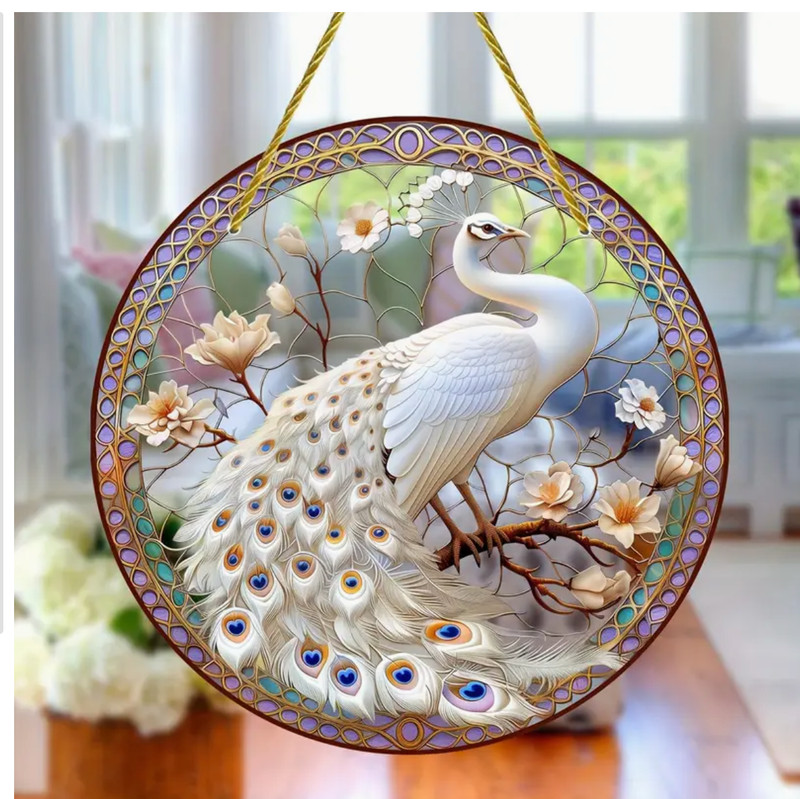 Stunning White Peacock Suncatcher-8" Acrylic, Stained Glass Look, Large Gr8 Gift gallery