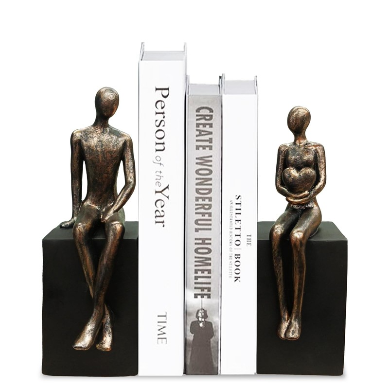 Heavy Duty Book Ends for Shelves,Iron Decorative Bookends,Reading Couple Figu…