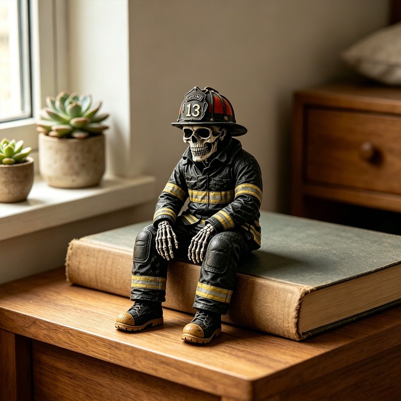 Firefighter Skull Resin Statuette Desktop Ornament,Halloween And Themed Display gallery
