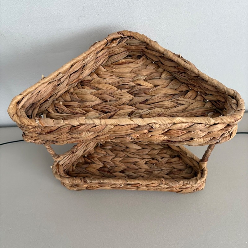 Woven Seagrass 2-Tier Corner Shelf Organizer Natural Fiber Boho Storage Basket gallery