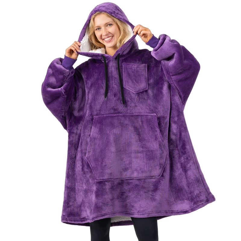 Blanket Sweatshirt Sherpa Plush Soft Comfy Fleece Oversized Hoodie Pocket Gift