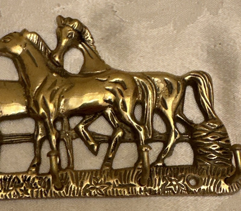 Antique Brass Key Rack with Horses Wall Rack Keyholder Horse Art 6X3.5” gallery