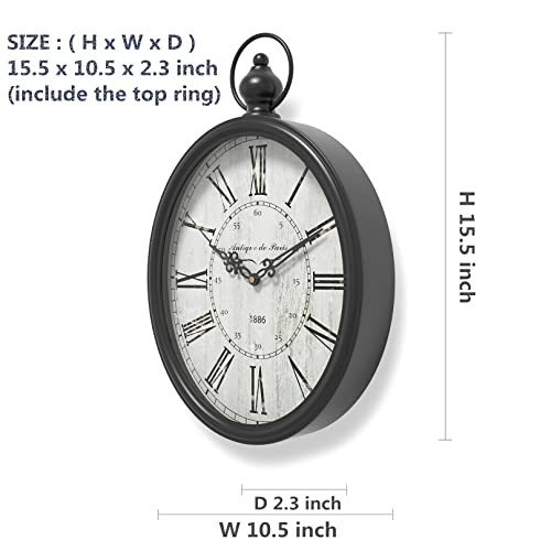 Oval Retro Wall Clock, Rustic Vintage Style Antique Design, Battery Black gallery