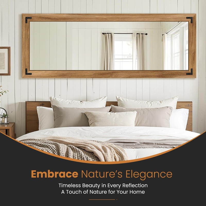 Full Length Mirror with Wooden Frame, 65"X24" 65"L x 24"W, Brown gallery