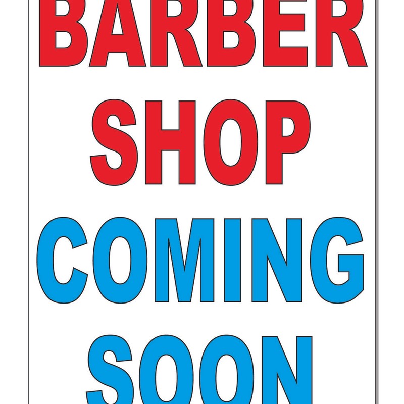 Barber Shop Coming Soon Red Blue DECAL STICKER Retail Store Sign