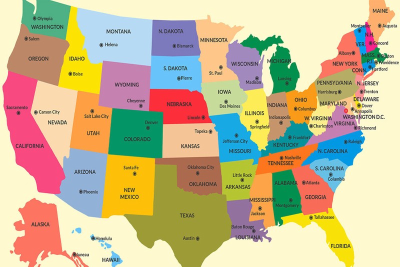 32”x50” United States Map US Poster Administrative Print Home Office Mural
