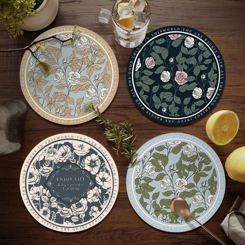 Round Coaster Set for Dining Table 4pcs Polyester 14cm x 14cm x 0.2cm Mat gallery