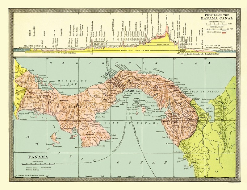 Historic Nautical Map – Panama Canal Profile – 1904 – Vintage Wall Art