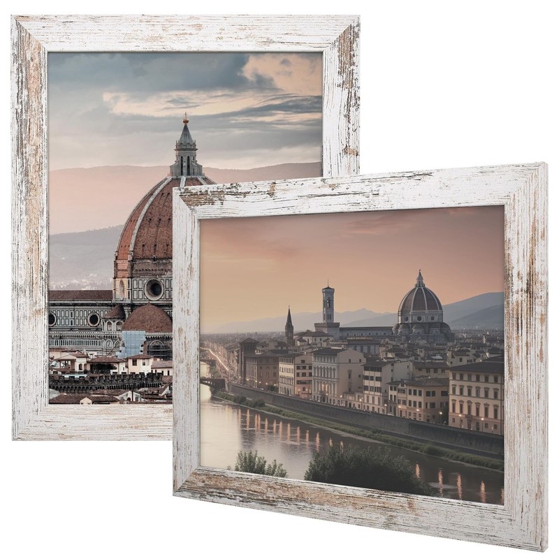 11×14 White Wood Grain Picture Frames 2 Pack Wide Profile Wall Display Frames