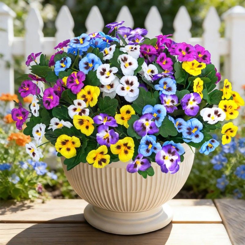 15 Bundles Artificial Flowers for Outdoors, 15″ Fake Pansies Silk Flowers UV …