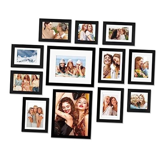 12 Pack Gallery Wall Frame Set Solid Wood Picture Frame 4×4+4×6+5×7+8×10 Black