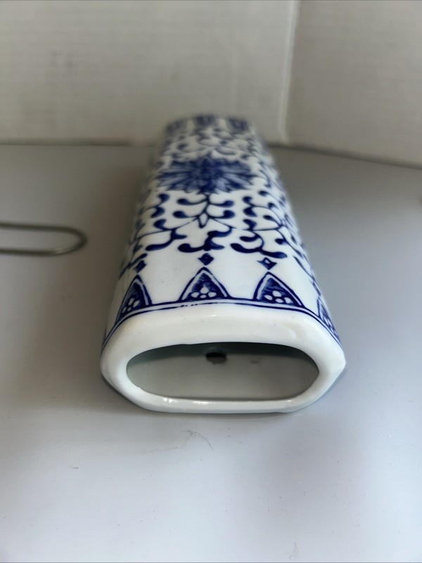 Blue and White Pottery Vase. 8.2” Tall. Chinoiserie Style Ceramic Donation Vase gallery