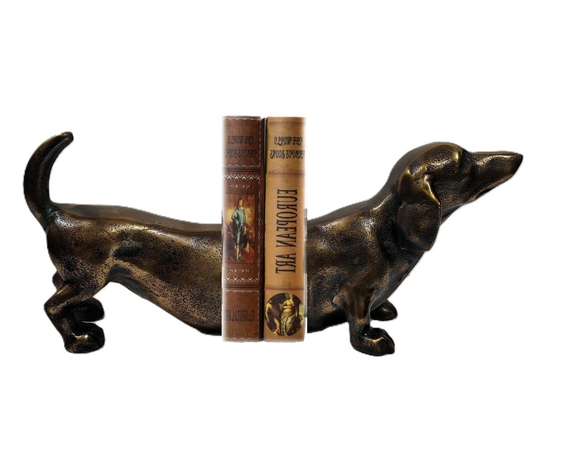 Metal Dachshund Bookend Dog Statue Sculpture Table Top Bookends Bronze Finish