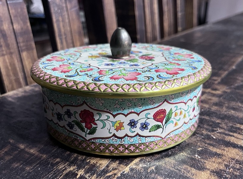 Vintage 60s Dutch Tin Storage Container Multicolor Floral Holland Cottagecore