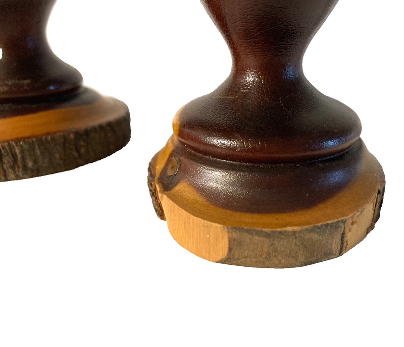 Vintage 2x Mulga Australian Wood Vase 5 inches and 6 inches in height gallery