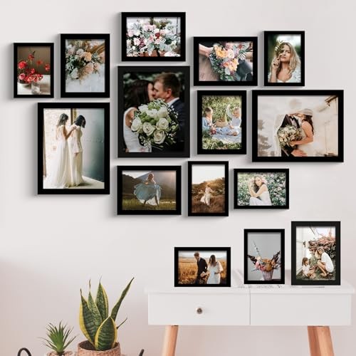 15 Pack Real Glass Picture Frames Collage 3pcs 8x10, 6pcs 5x7, 6pcs 4x6 Black gallery