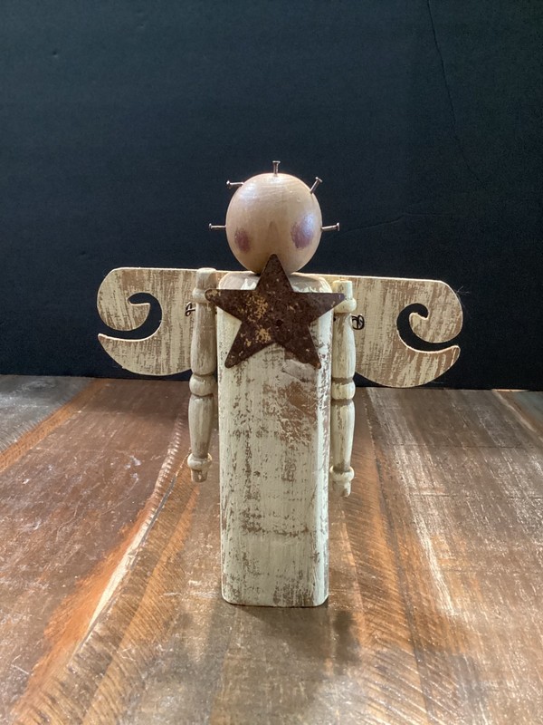 Primitive handmade Wooden Angel figure folk art Rustic Home Decor 7”