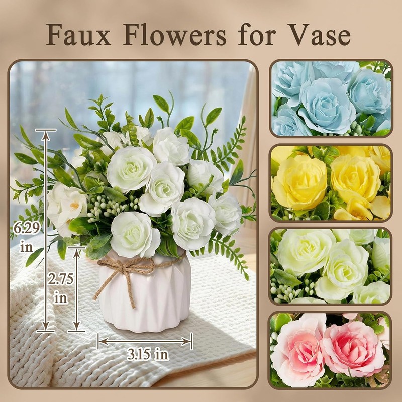 Artificial Silk Roses in Ceramic Vase, No Maintenance Faux Flower Arrangement gallery