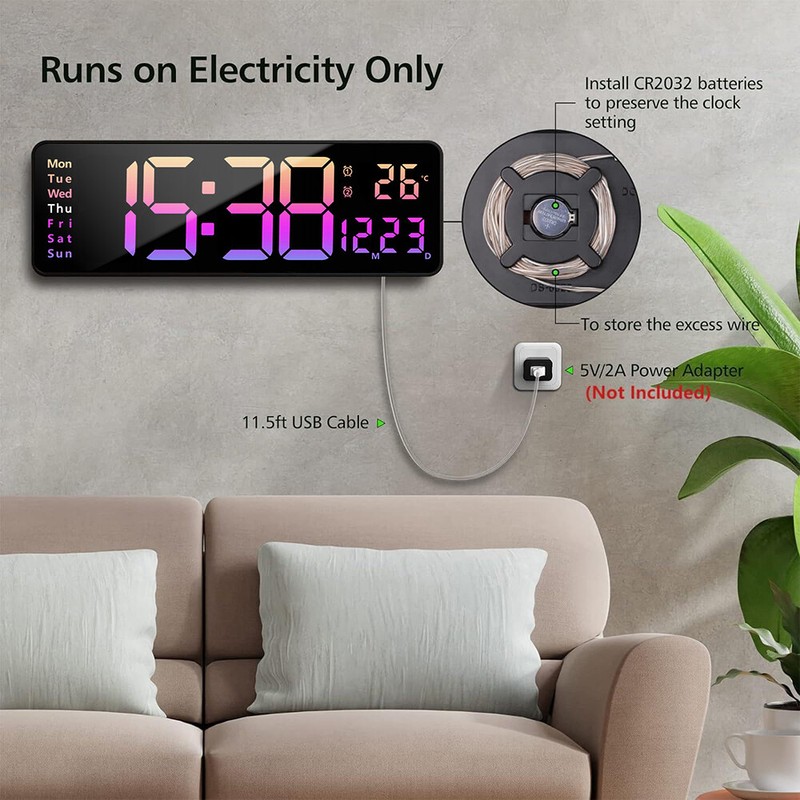 16inch BIG DIGITAL LED CLOCK WALL MOUNT LARGE NUMBERS TIMER DATE TEMPERATURE US gallery