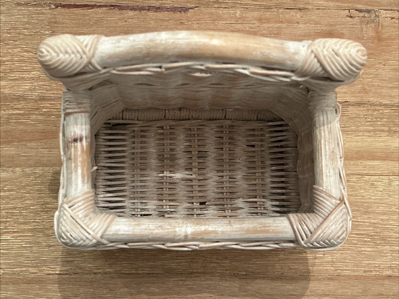 Vintage Woven Wicker Wall Basket Whitewash Painted Finish Cottage Coastal gallery