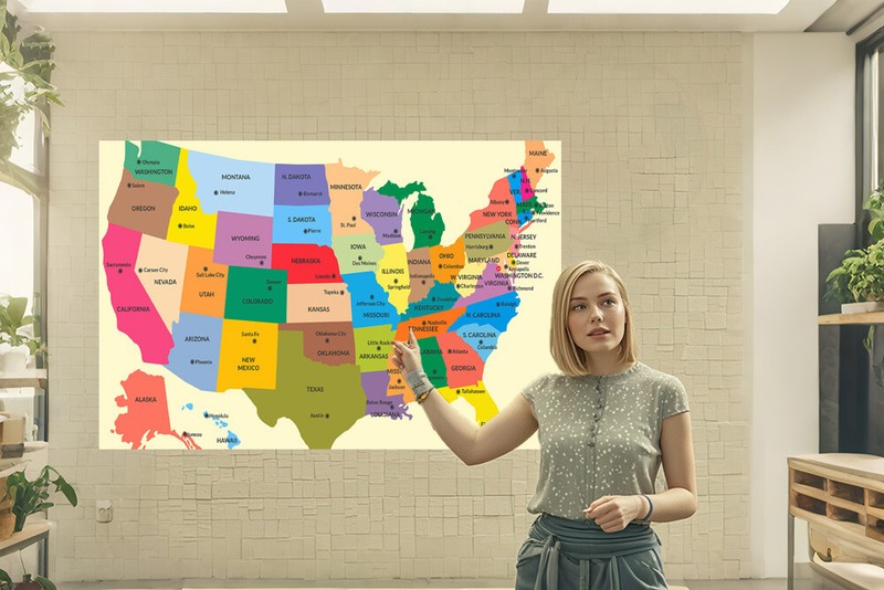 32''x50'' United States Map US Poster Administrative Print Home Office Mural gallery