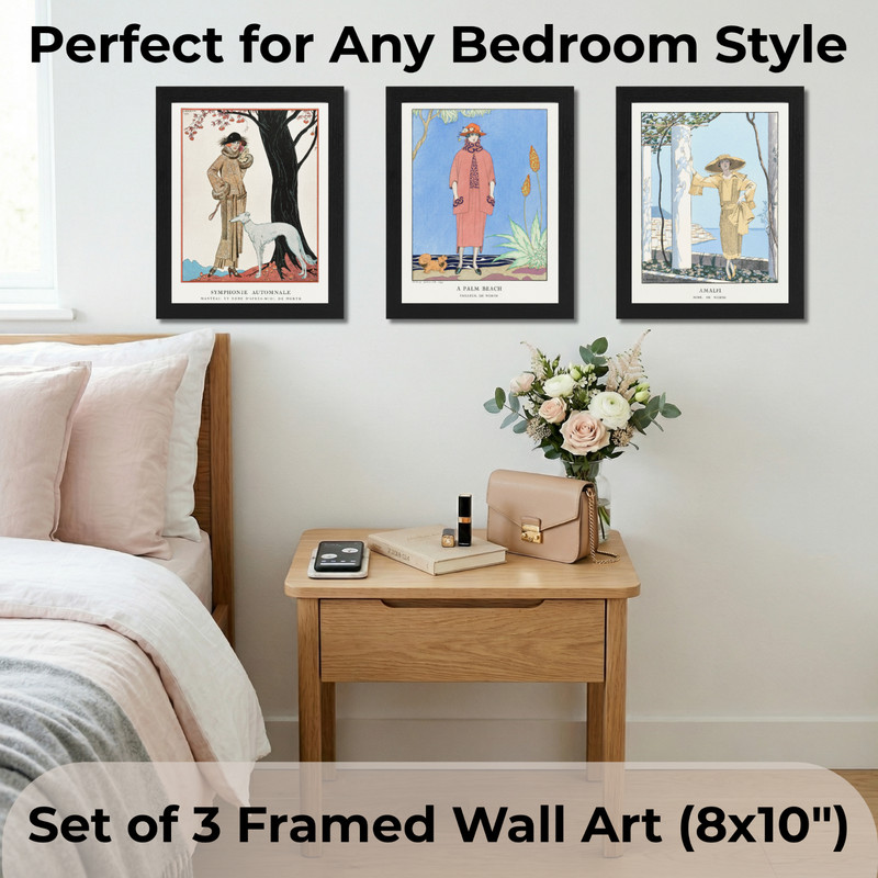 Coastal Wall Art Set of 3 Framed 8x10 Vintage Fashion French Poster Decor Barbie gallery