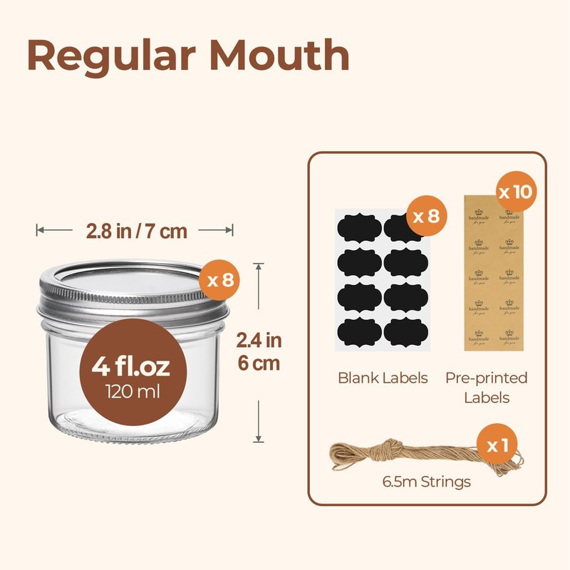 8 Pack 4 Oz Clear Mini Mason Jars Regular Mouth Glass Storage gallery