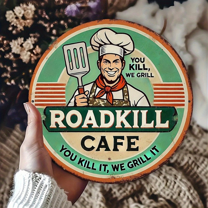 Tin Metal Signs Roadkill Cafe Vintage Metal Aluminum Wall Art Sign, 8x8 Inches gallery