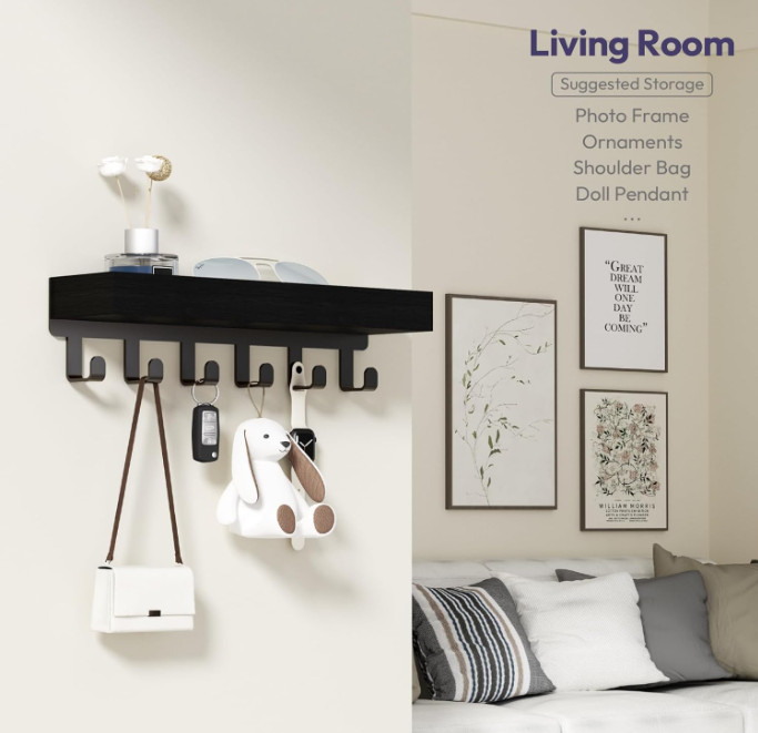 Wall Mount Key Holder With Shelf 5 Hooks Entryway Organizer For Mail Leash Glass gallery