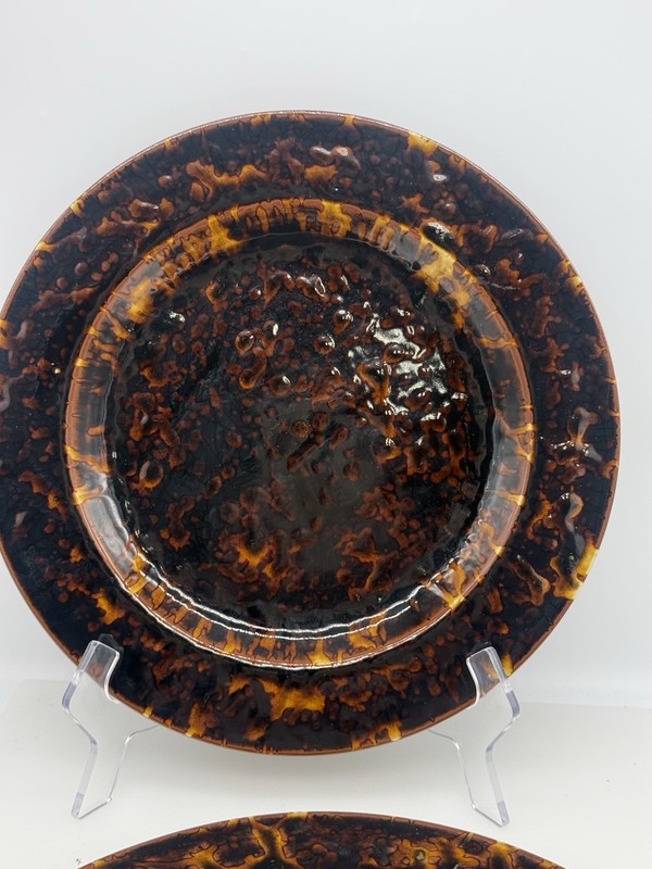 Set Of 2 Tortoise Shell Pattern Decorative Charger Plate Stoneware gallery