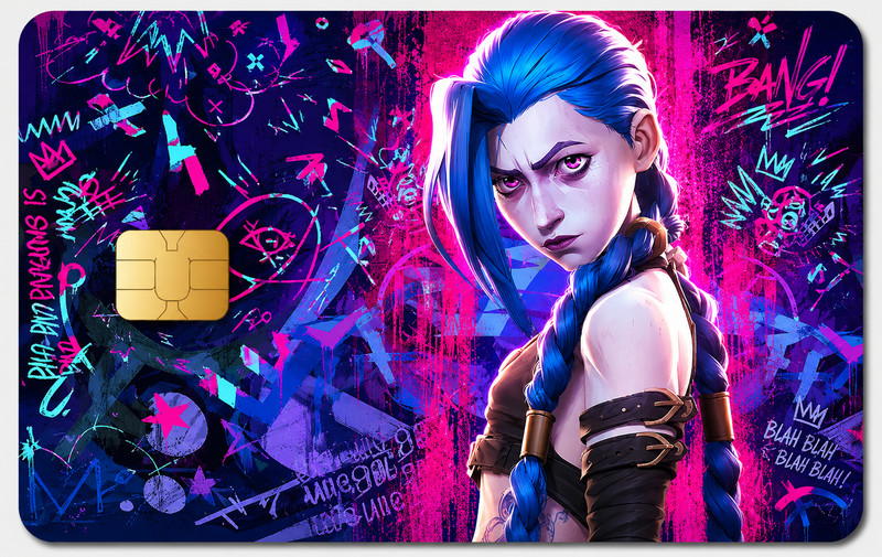 Neon Graffiti Portrait League of Legends Jinx Debit Card Credit Card Skin