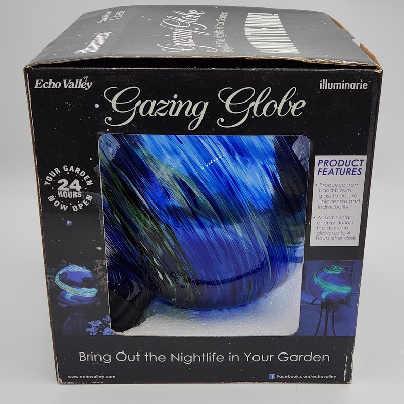 Echo Valley Illuminarie Gazing Globe Ball 10" Blue Swirl Glow In The Dark Video gallery