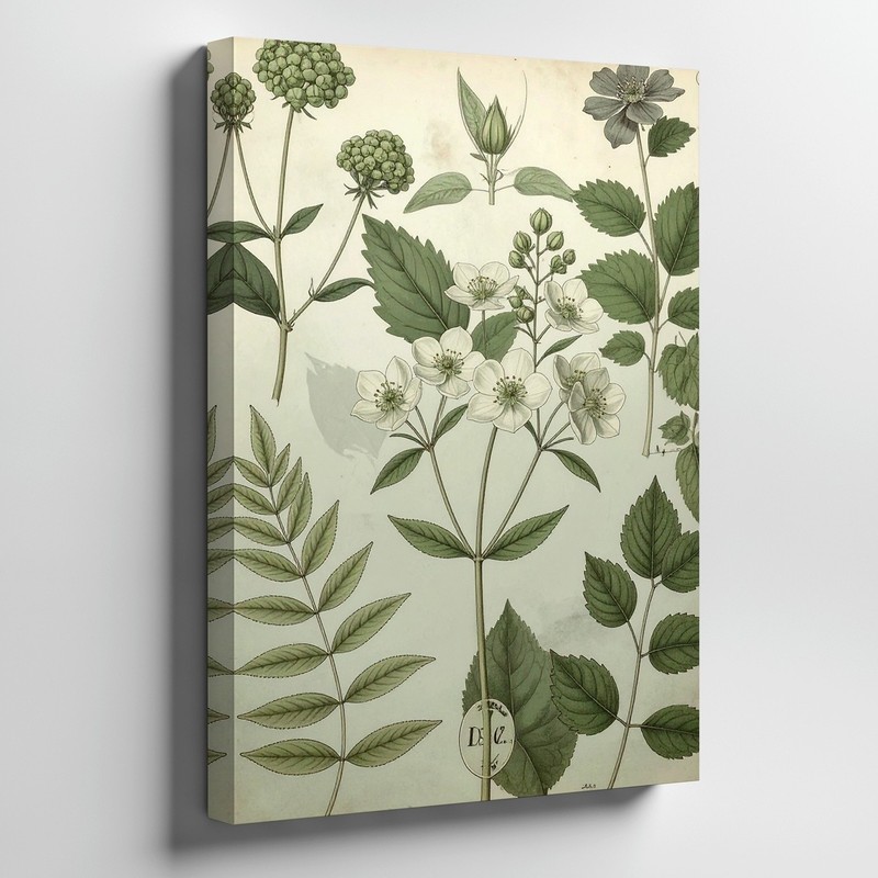 Wall Art Canvas a Botanical Illustration on a Beige Parchment Like Background