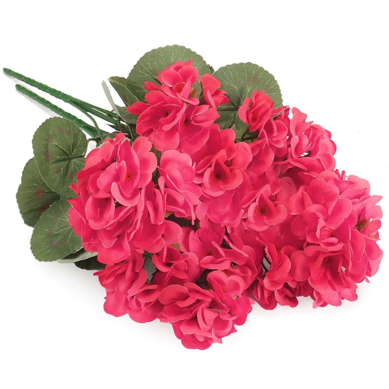 Lot Artificial Silk Flowers Red Geraniums Bush Plants Home Outdoor Garden Decor
