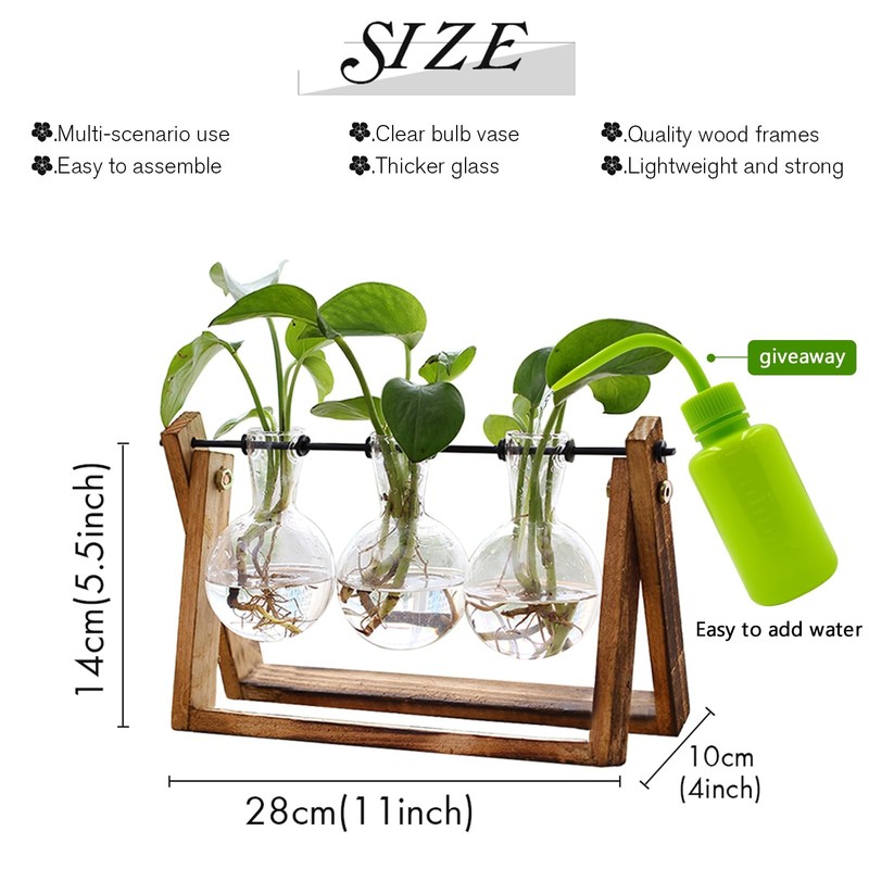 Plant Terrarium with Wooden Stand, Air Planter Bulb Glass Vase Metal Holder gallery