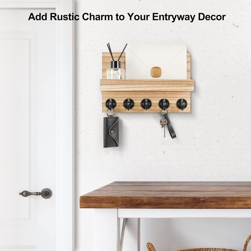 Unique Rustic Key Holder for Wall, Decorative Hooks for Keys and Leashes gallery