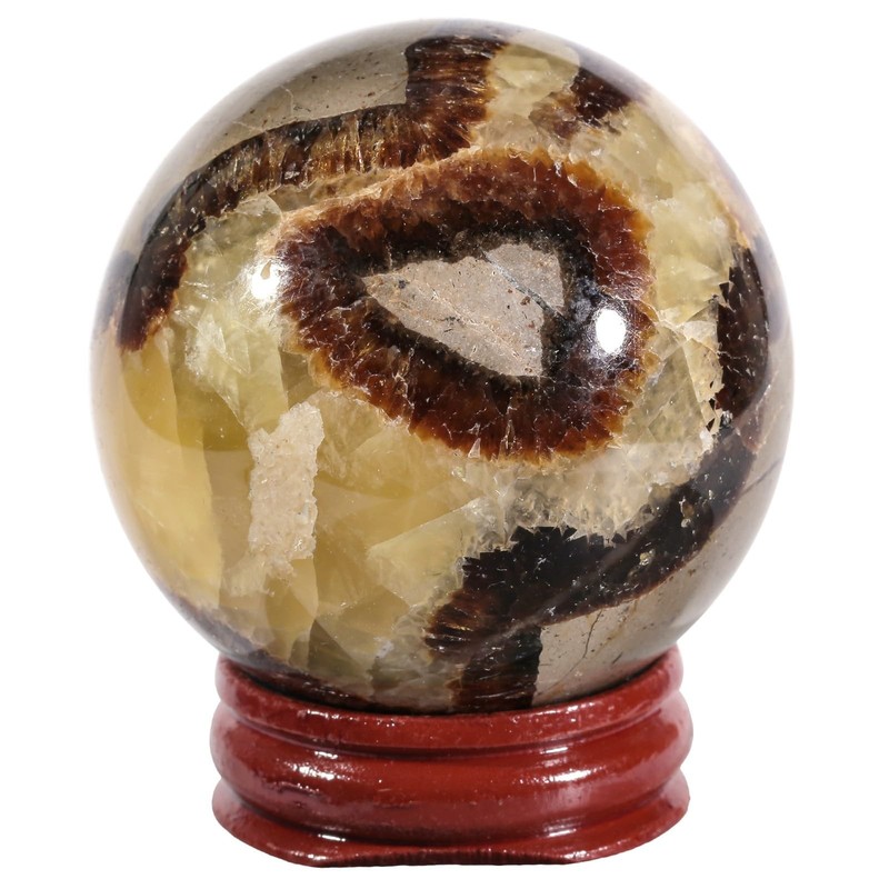Natural Crystal Sphere with Wooden Stand Septarian Dragon Stone Feng Shui Dis…