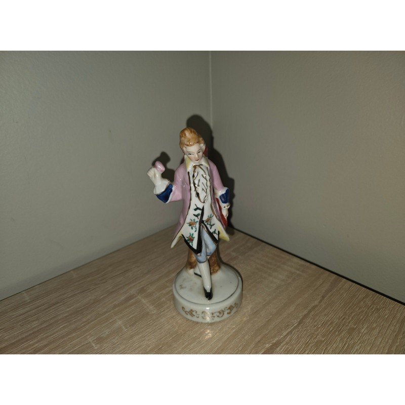 Vintage Porcelain Colonial Gentleman Figurine Pink Frock Coat Gold Filigree Base