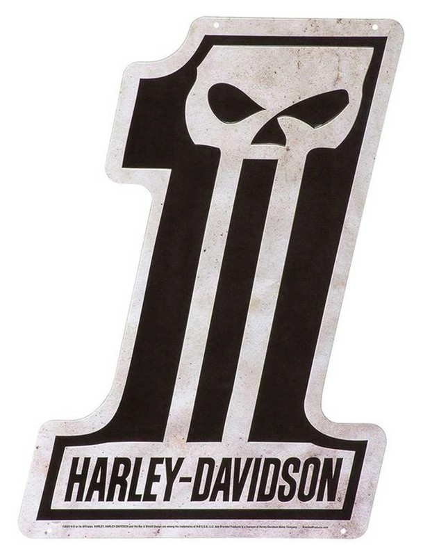 Harley-Davidson Embossed Tin Sign, Shaped #1 Skull Logo, 12.75 x 18 inches