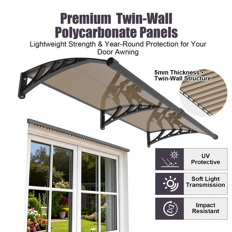 Door Awning Exterior, 32x40 Inch Polycarbonate Overhang Canopy with Drainage,... gallery
