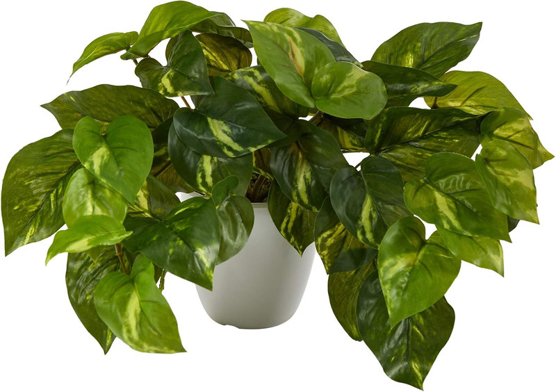 Nearly Natural 9In. Pothos Artificial Plant in White Planter (Real Touch)
