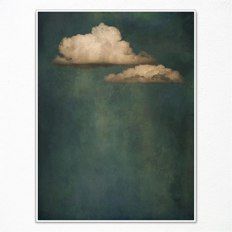 Vintage Sky Cloud Canvas Wall Art, Retro White Clouds in the Blue Sky Art Prints