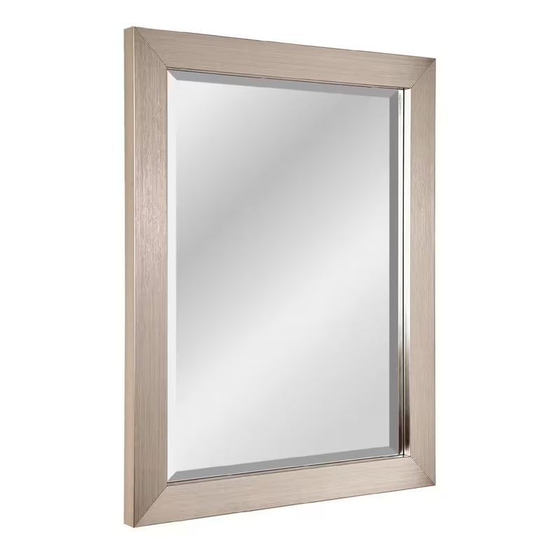 28 In. X 22 In. Brushed Nickel Metal Rectangular Framed Beveled Wall Mirror