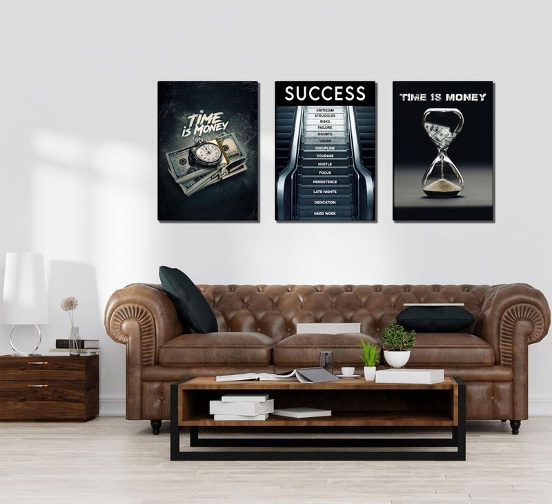 3Pcs Framed Time Is Money Canvas Wall Art Office Wall Decor Inspirational Quo... gallery