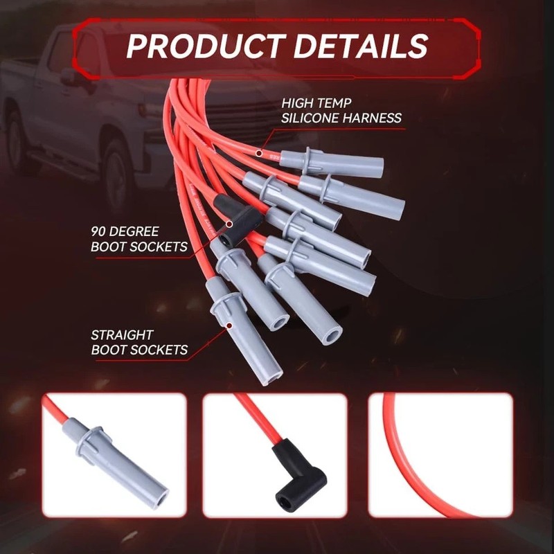 RLP Silicone Spark Plug Wires Set Red 8.0mm Compatible with Dodge B1500 2500 350 gallery