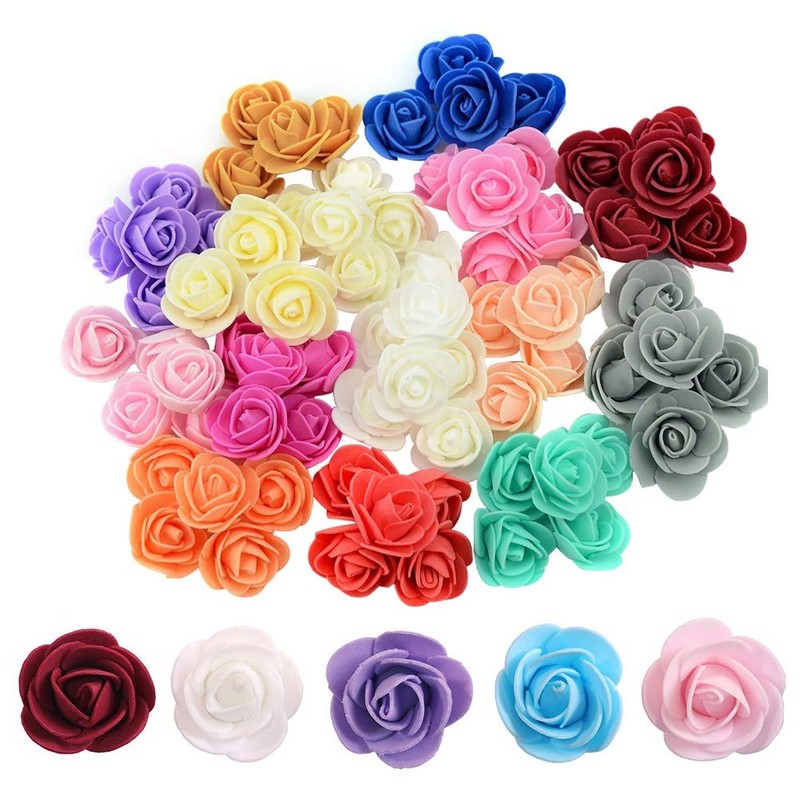 100 PCS Mix Color 1.3 Inch Artificial PE Foam Fake Mini Rose Flower Head